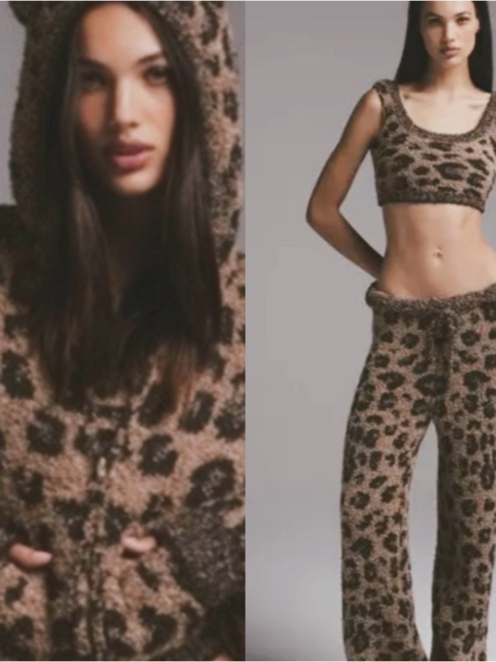 SKIMS Cozy Leopard Print 3 item set (zip hoodie, bra top and pants) Size: L/XL